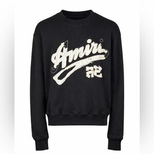 AMIRI Black Distressed Logo Crewneck Sweatshirt Rare Designer Streetwear